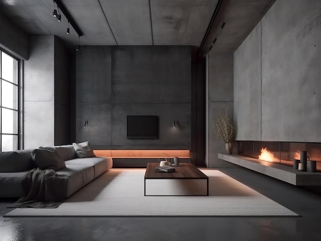 Modern living room with fireplace