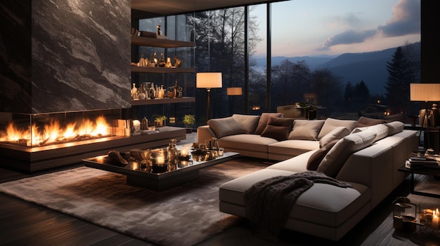 modern living room with fireplace