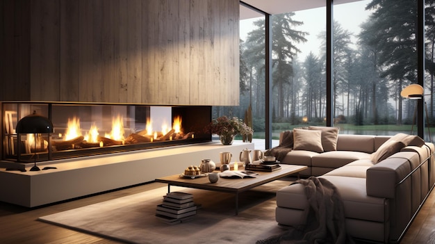 modern living room with fireplace