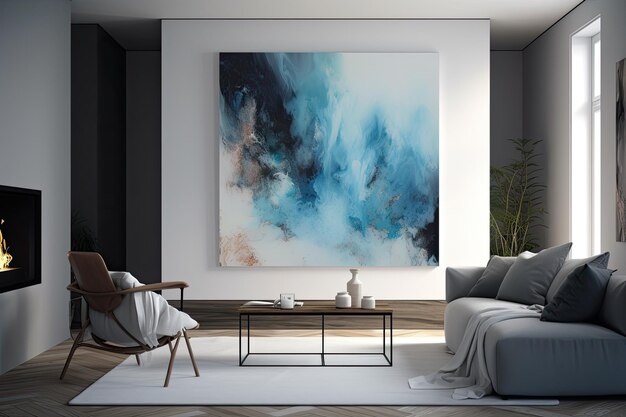 Modern living room with a large abstract painting on the wall Generative AI