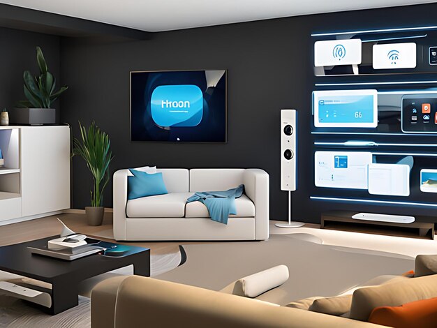 Photo a modern living room with a large flat screen tv mounted on the wall interior design