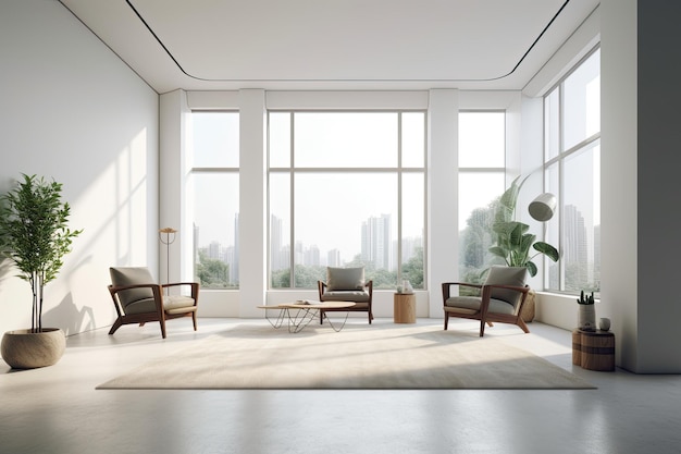 自然光と居心地の良い家具を備えたモダンなリビング ルーム ジェネレーティブ AI