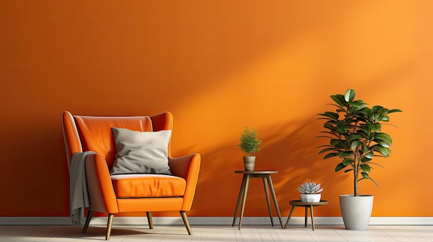 Photo modern living room with orange armchair and decor