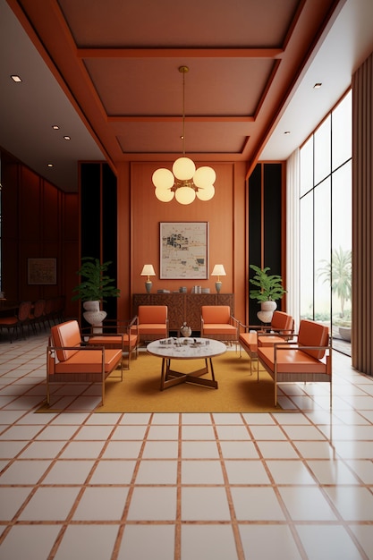 Modern living room with orange furniture Generative AI