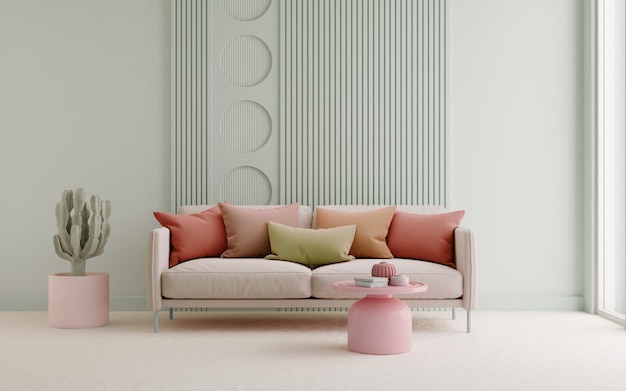 Photo modern living room with pastel colours