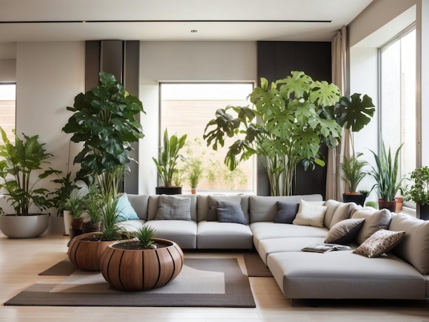 modern living room with plant