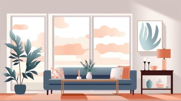 A modern living room with plants pictures and white walls Generative AI