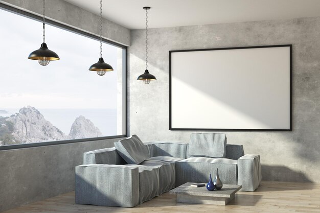 Modern living room with poster