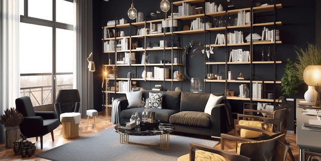 modern living room with shelving