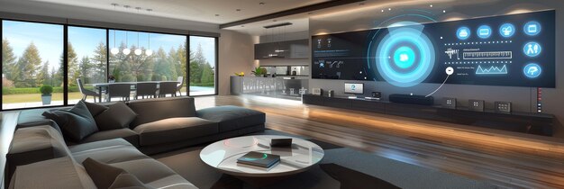 Premium Photo | Modern Living Room with Smart Home Technology A modern