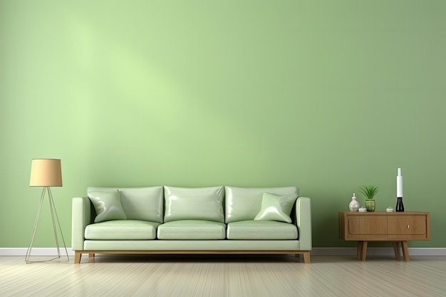 Modern living room with sofa light green tones architecture concept Generative AI