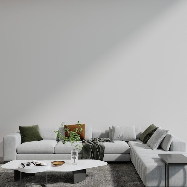 Photo modern living room with sofa and pillow 3d render