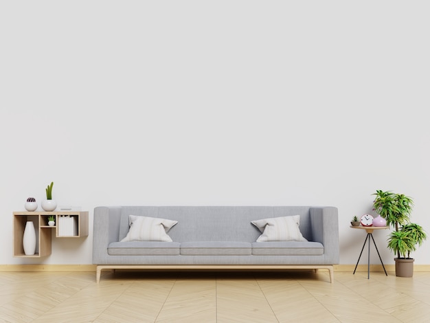 modern living room with sofa white wall background