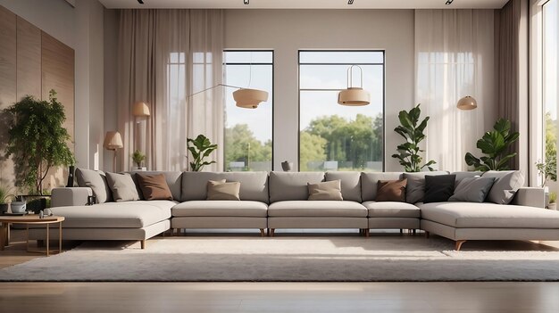 modern living room with some sofas and plants