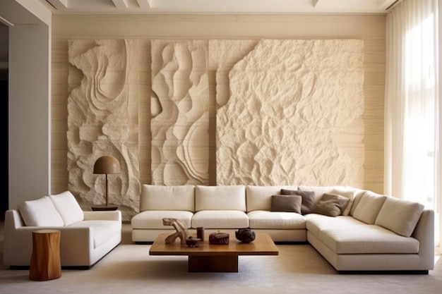 Photo modern living room with textured wall panels