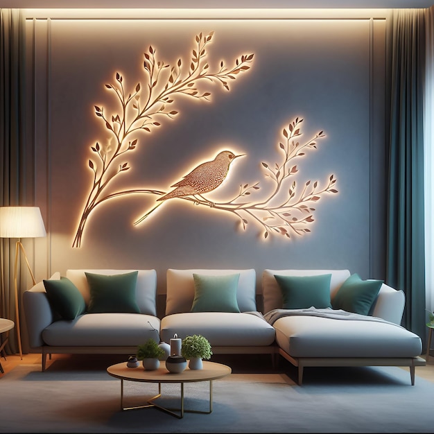 Modern living room with wall led light design generated by ai