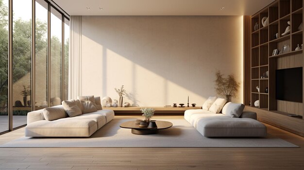 Modern living room with white sofa