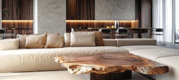 Modern living room with a wooden table