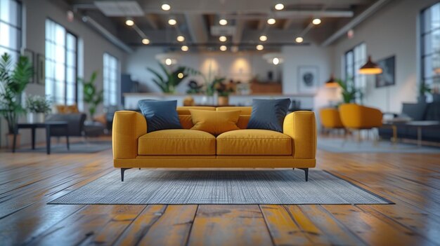 Modern Living Room with Yellow Sofa