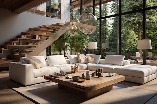 Modern Living with White Sofa and Table