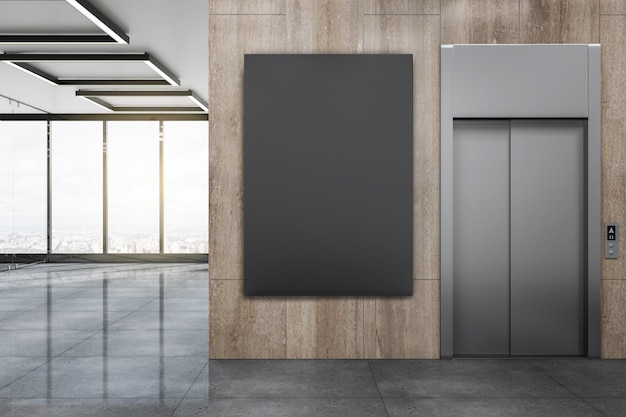 Modern lobby with black poster