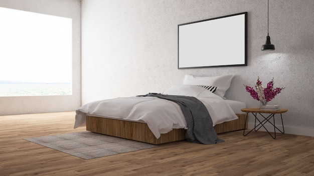 The Modern of Loft Bedroom.3D render image