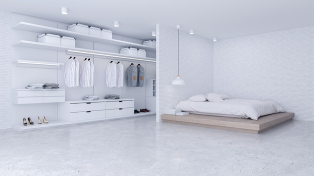 Modern Loft of bedroom and dressing room interior