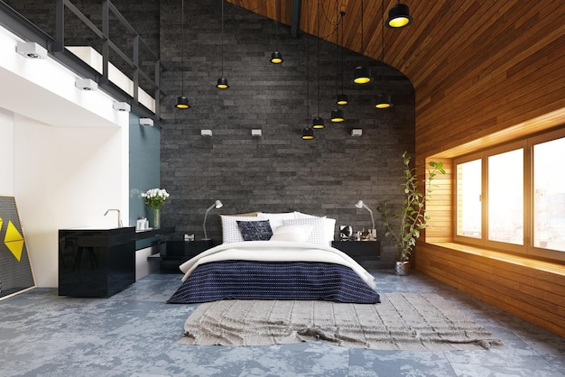 Modern loft bedroom interior