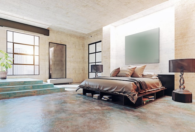 modern loft bedroom interior