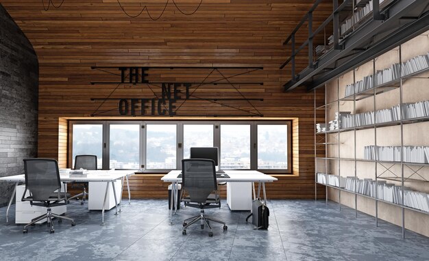 Modern loft office interior 3d render design