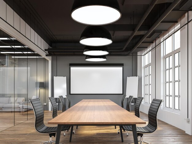 meeting room presentation pictures Photo modern loft style meeting room 3d render there are white and gray wall