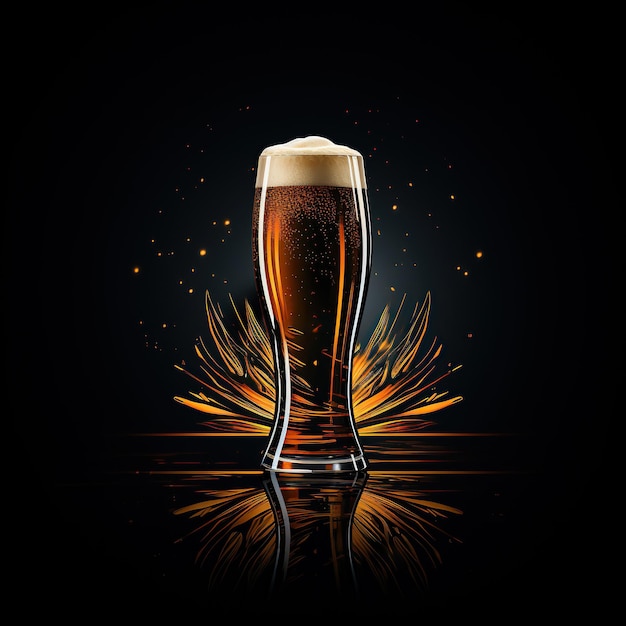 Foto modern logo embleem symbool van een glas gouden schuimend bier op een zwarte achtergrond