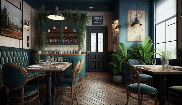 Modern luxe decor restaurant interieurontwerp AI Gegenereerde afbeelding