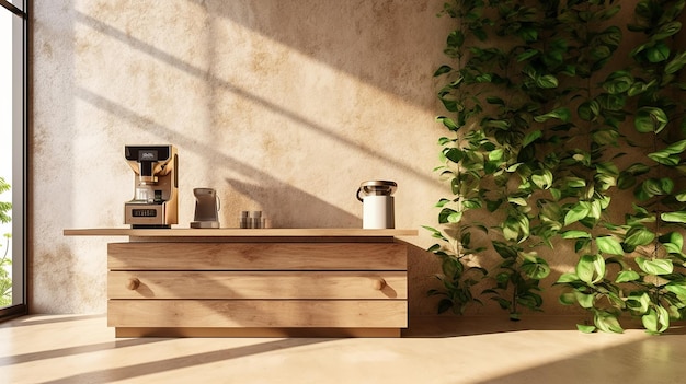Modern luxe design houten aanrechtcafé met espresso Generatieve AI