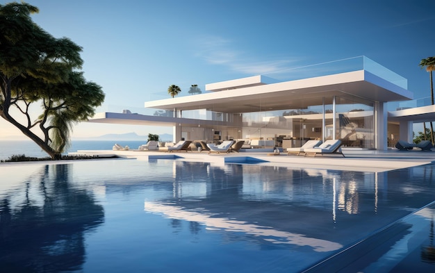 Modern luxe villahuis 3D-weergave van een onroerend goed Architectuurproject met zwembad