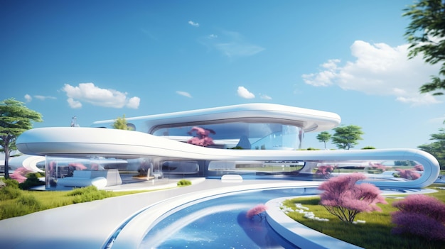 Modern luxueus futuristisch huisconcept 3d ontwerp