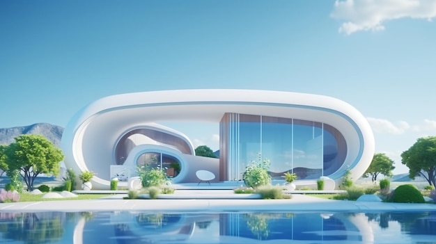 Modern luxueus futuristisch huisconcept 3d ontwerp