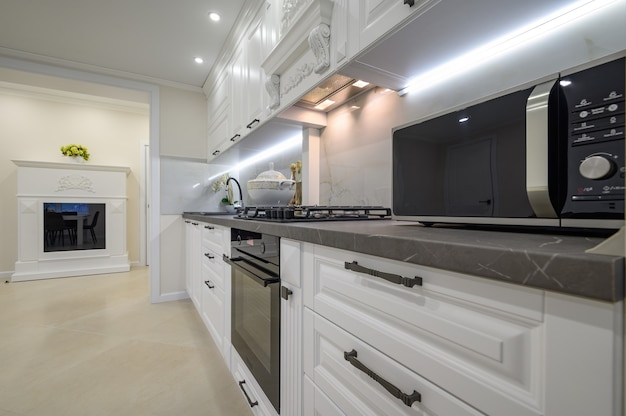 Modern luxurious white kitchen interior