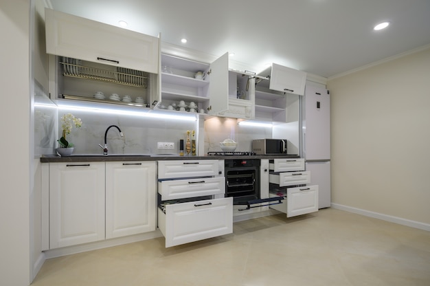 Modern luxurious white kitchen interior