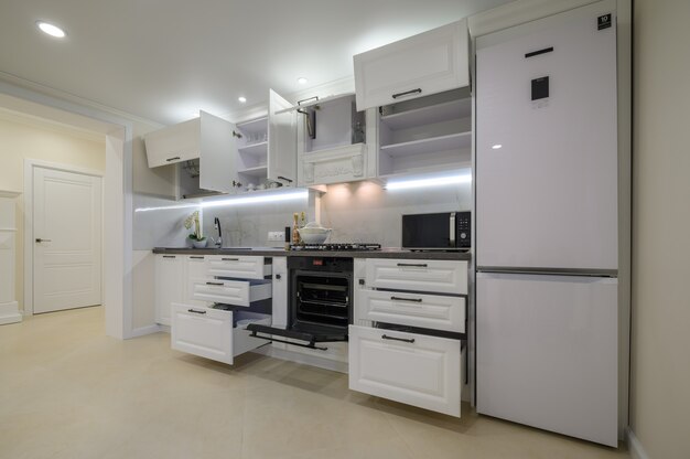 Modern luxurious white kitchen interior