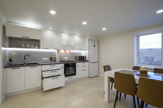 Modern luxurious white kitchen interior