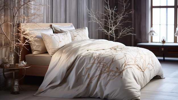 современное роскошное постельное белье с уютным освещением и элегантностью