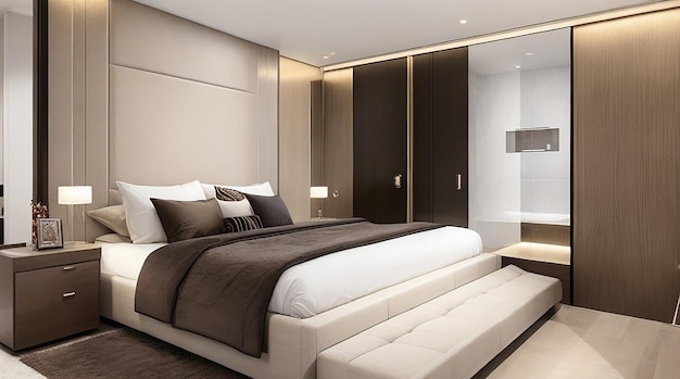 Modern luxury bedroom suite and bathroom