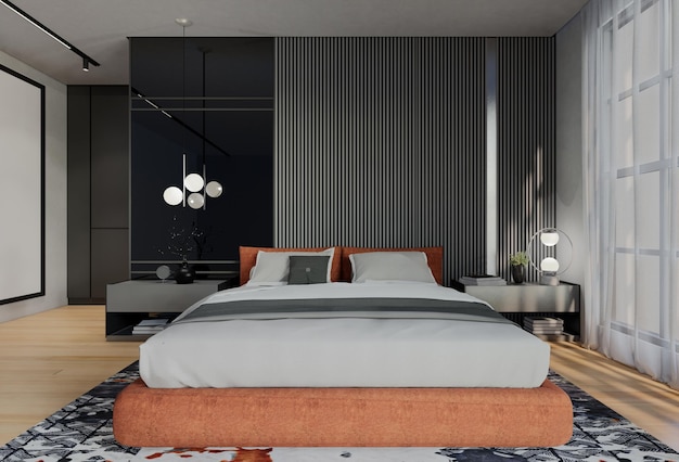 Modern Luxury Bedroom with apricot Color 3D Illustration Render