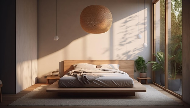 AI가 만들어낸 편안한 침구와 우아한 디자인의 모던 럭셔리 침실