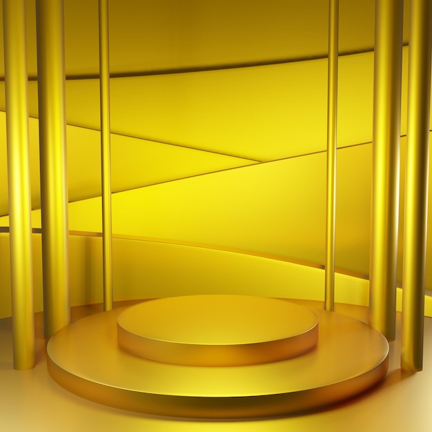 modern luxury circle gold podium 3d display, 3d rendering podium display, premium product display