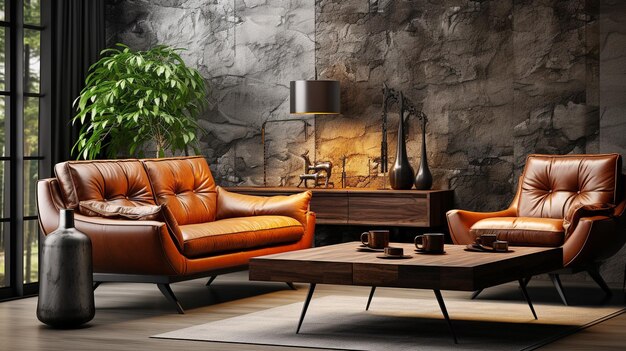 Modern luxury design comfortable sofa elegant chair and wooden table