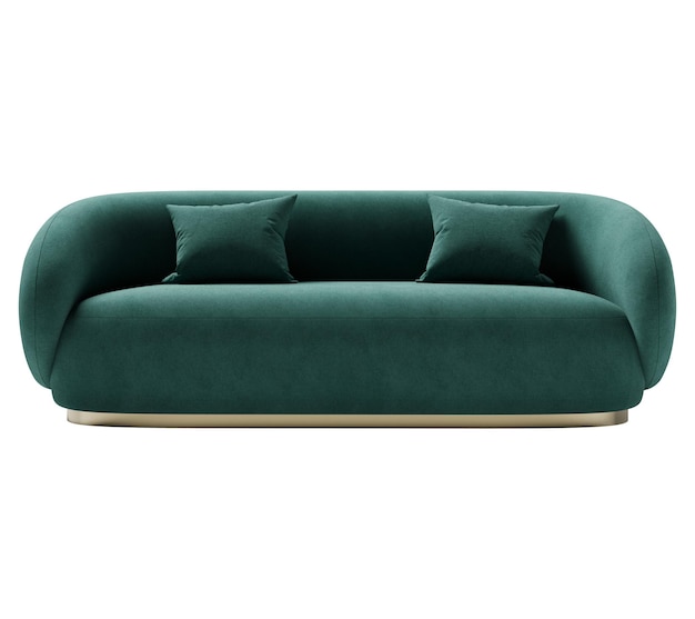 Современный и роскошный диван из зеленой ткани, изолированный на белом фоне