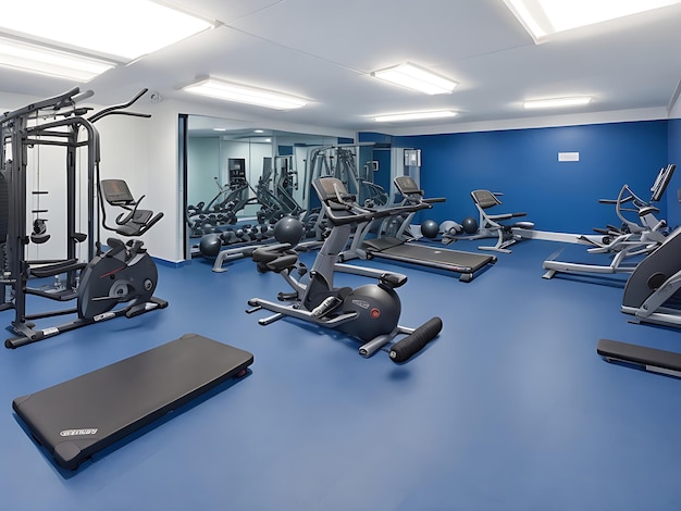 Photo modern luxury gym room with exercise bikes treadmills halters and sports equipment's ai inage