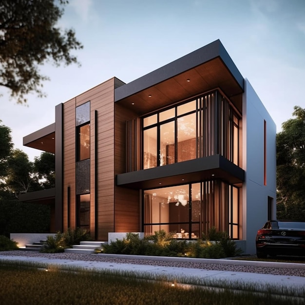 현대적인 고급 주택 건축가 빌라 외관 디자인 사진 AI 생성 예술